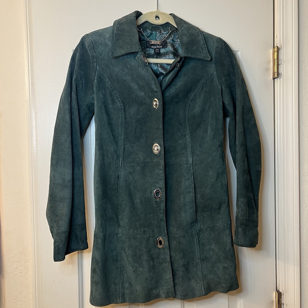 Dennis Basso Green Leather/Suede Jacket With turn Lock Buckles